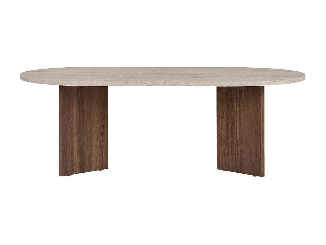 Sam - Table basse ovale en bois et effet travertin - Beige