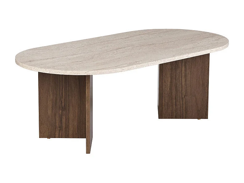 Sam - Table basse ovale en bois et effet travertin - Beige