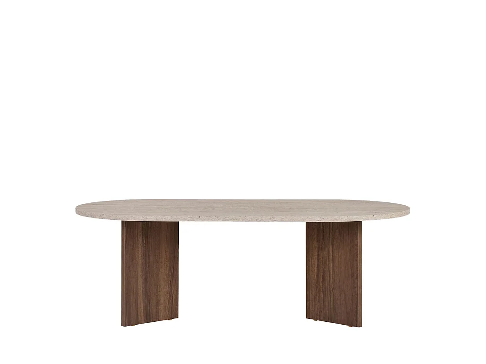 Sam - Table basse ovale en bois et effet travertin - Beige