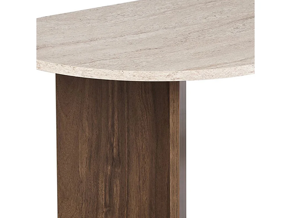 Sam - Table basse ovale en bois et effet travertin - Beige