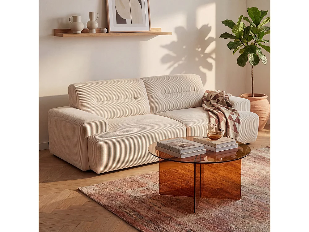 Boston - Table basse ronde en verre ø80cm - Marron