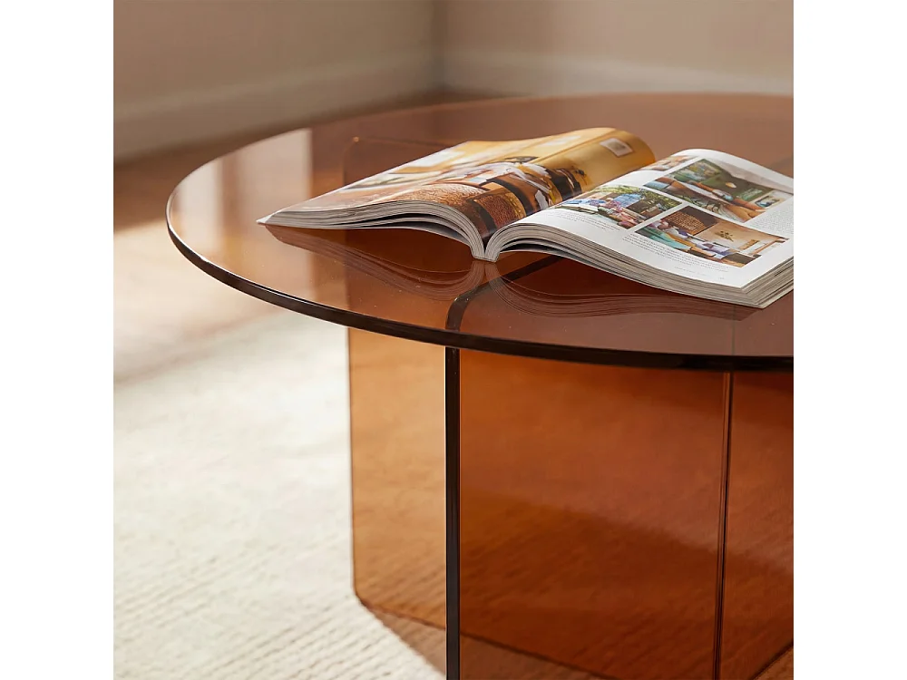 Boston - Table basse ronde en verre ø80cm - Marron