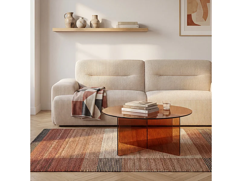 Boston - Table basse ronde en verre ø80cm - Marron