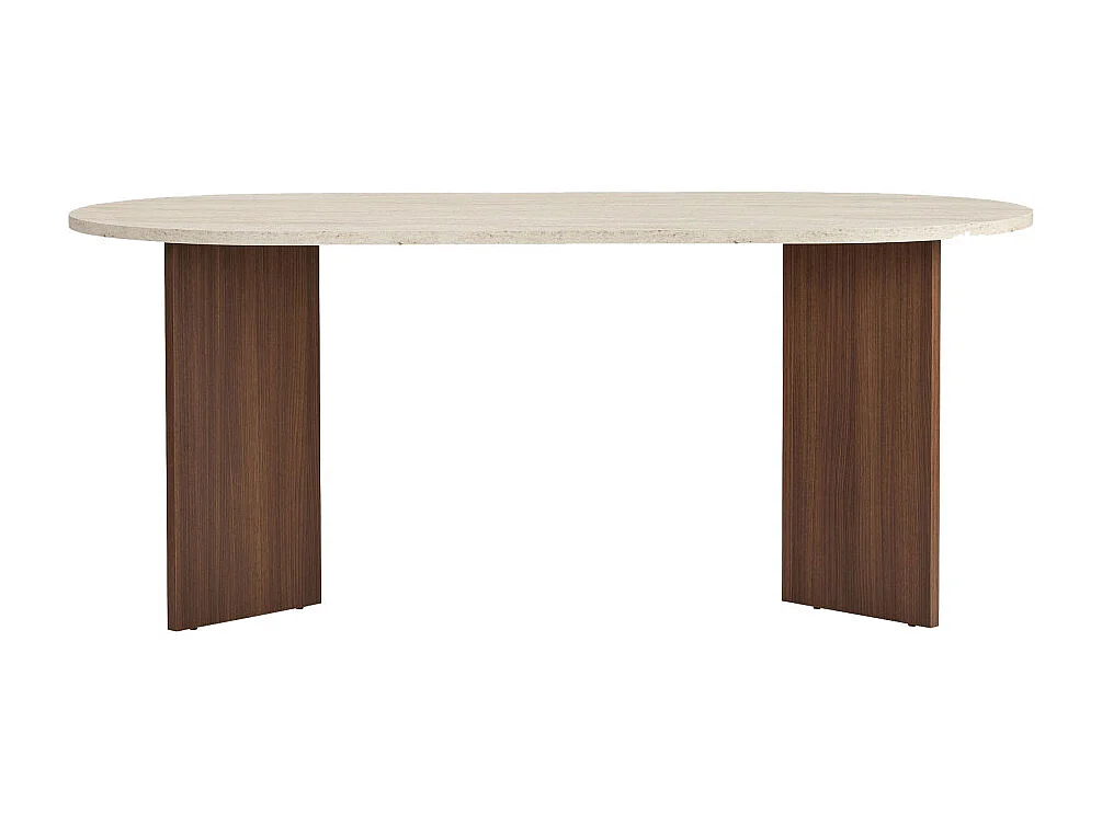 Sam - Table à manger 8 personnes ovale en bois et effet travertin - Beige