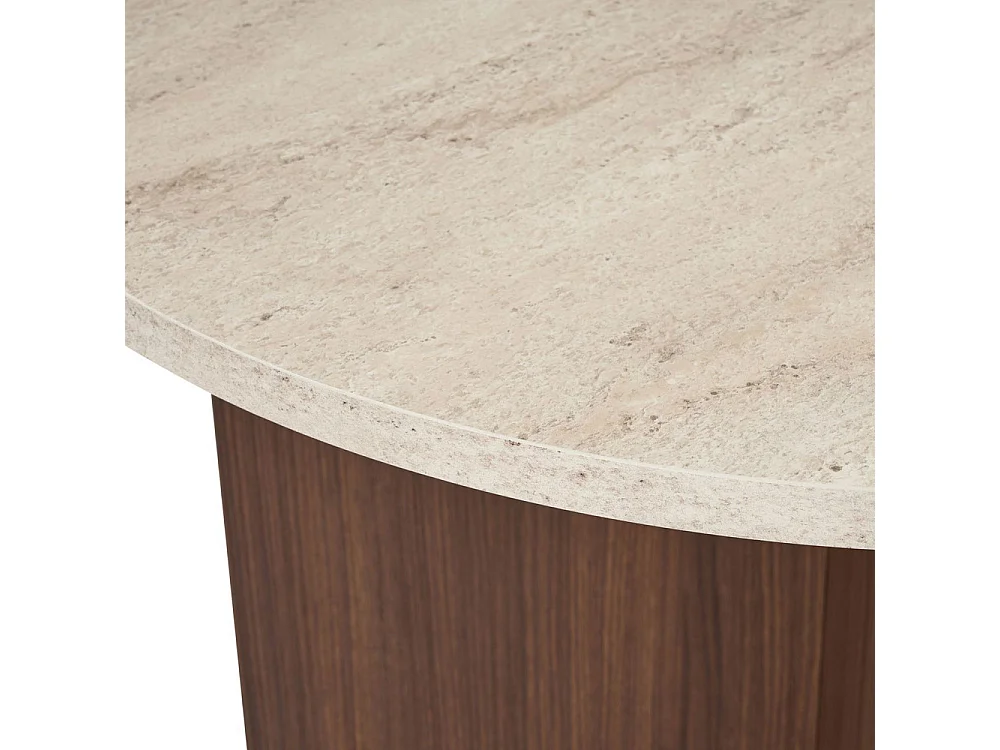 Sam - Table à manger 8 personnes ovale en bois et effet travertin - Beige