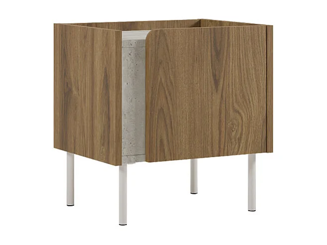 Boxy - Table de chevet 1 porte en bois et effet travertin - Bois foncé