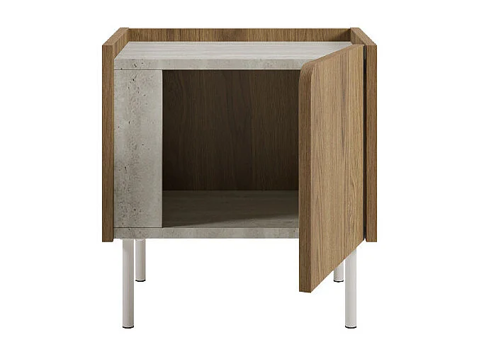 Boxy - Table de chevet 1 porte en bois et effet travertin - Bois foncé