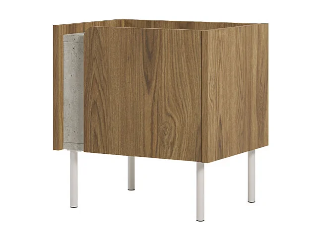 Boxy - Table de chevet 1 porte en bois et effet travertin - Bois foncé