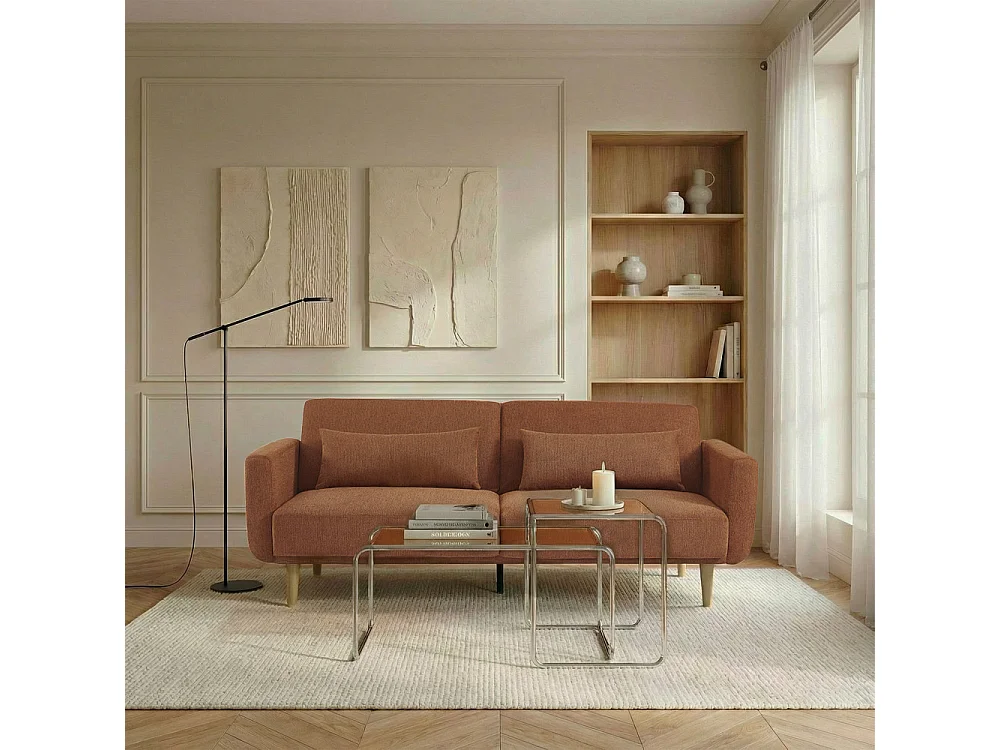 Emma - Canapé convertible 3 places en tissu - Rouille