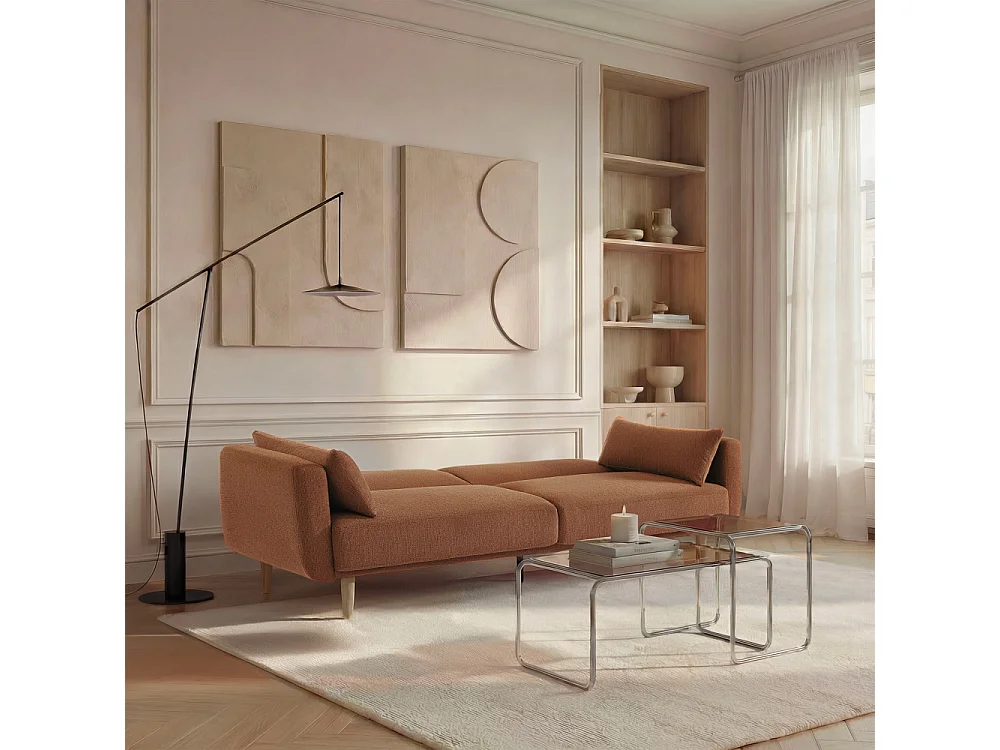 Canapé convertible clic-clac 3 places en tissu orange EMMA