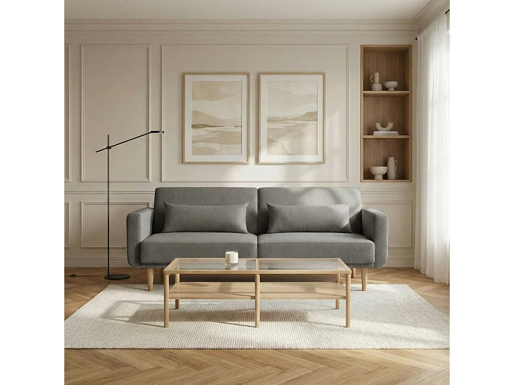 Emma - Canapé convertible 3 places en tissu - Gris