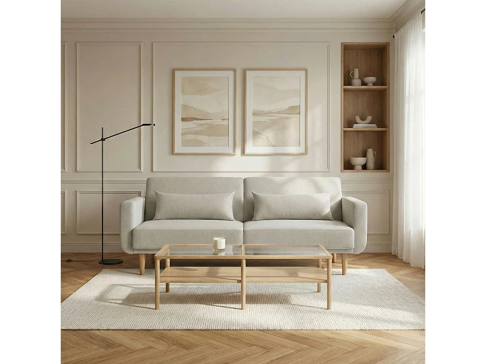 Emma - Canapé convertible 3 places en tissu - Beige