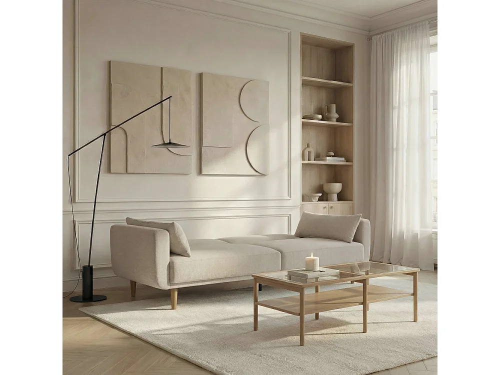 Canapé convertible clic-clac 3 places en tissu beige EMMA