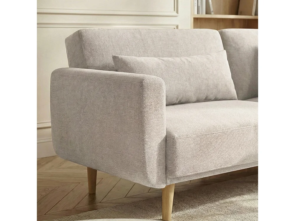 Canapé convertible clic-clac 3 places en tissu beige EMMA