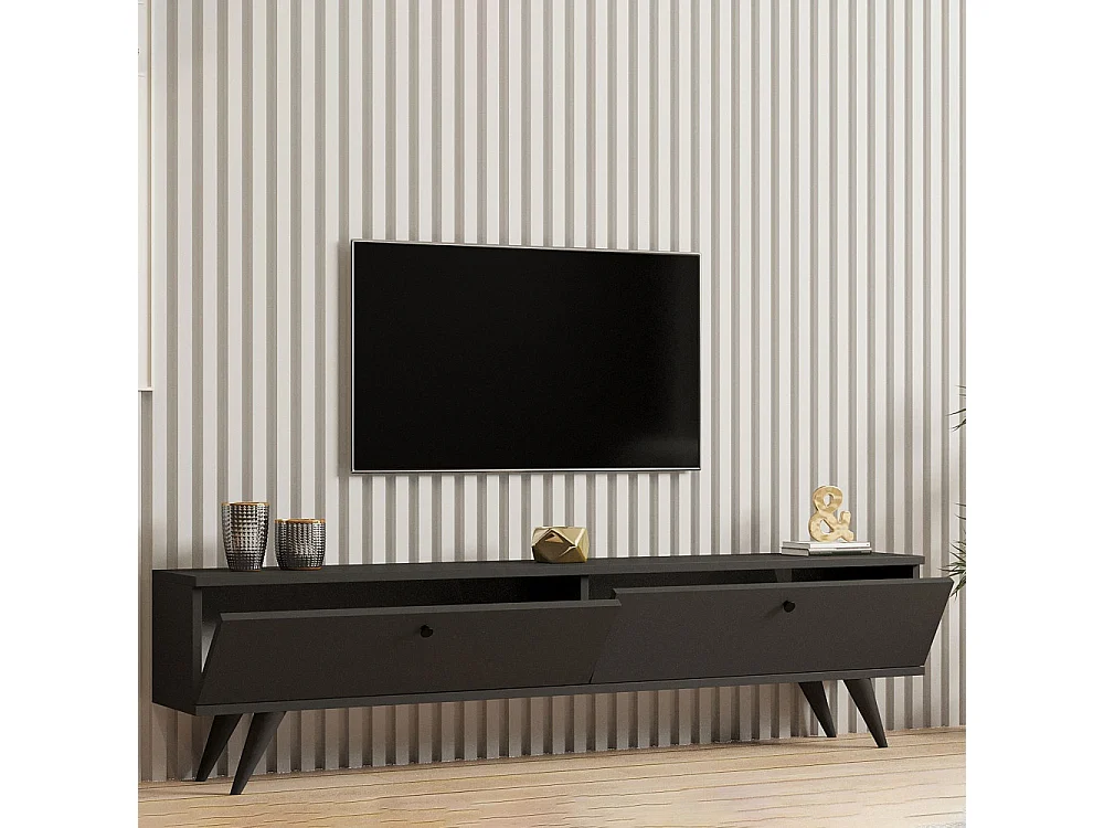 Yara - Meuble TV 2 portes en bois L160cm - Gris anthracite
