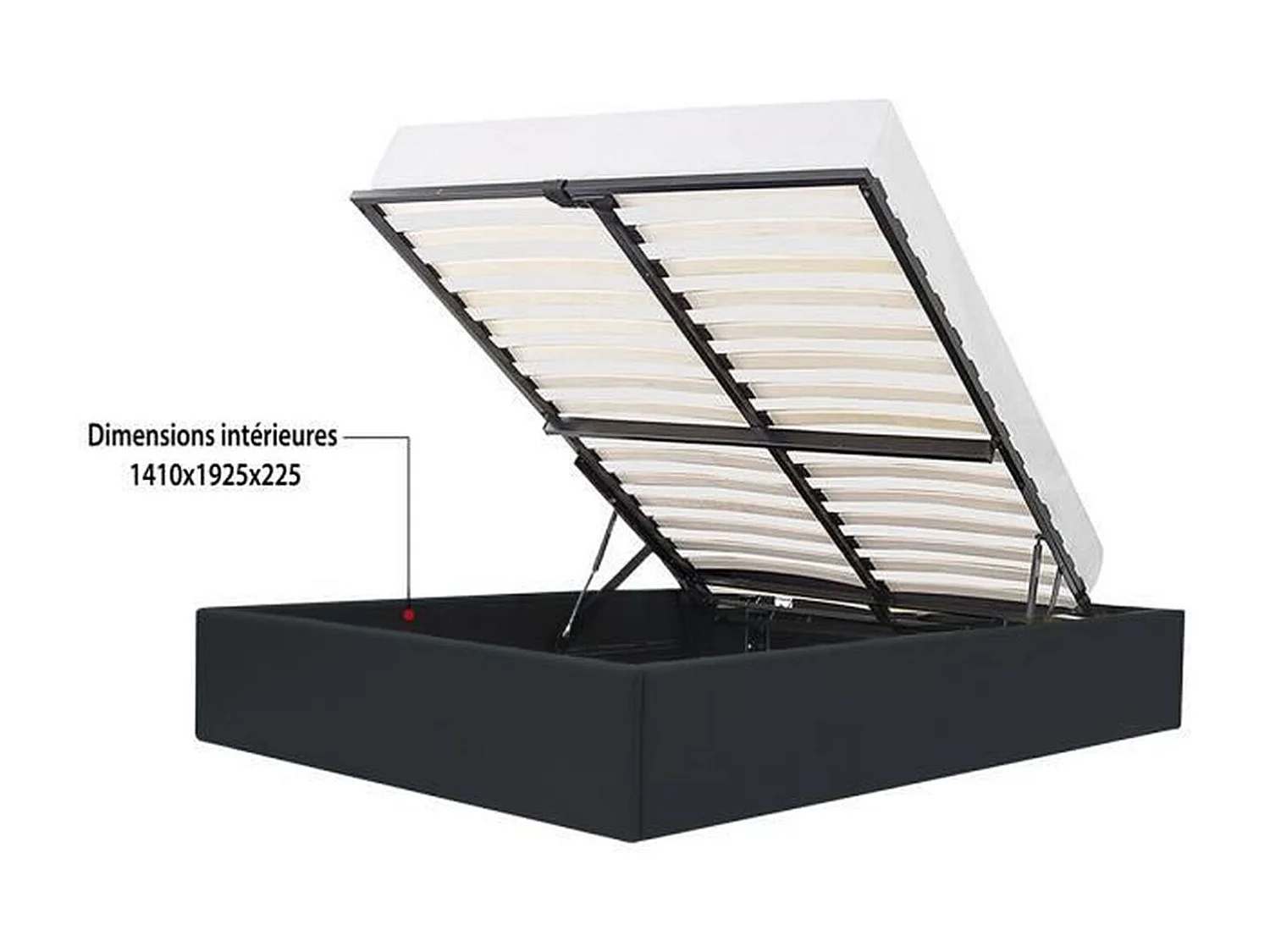 Lit coffre adulte 140 x 190 cm - Simili Noir