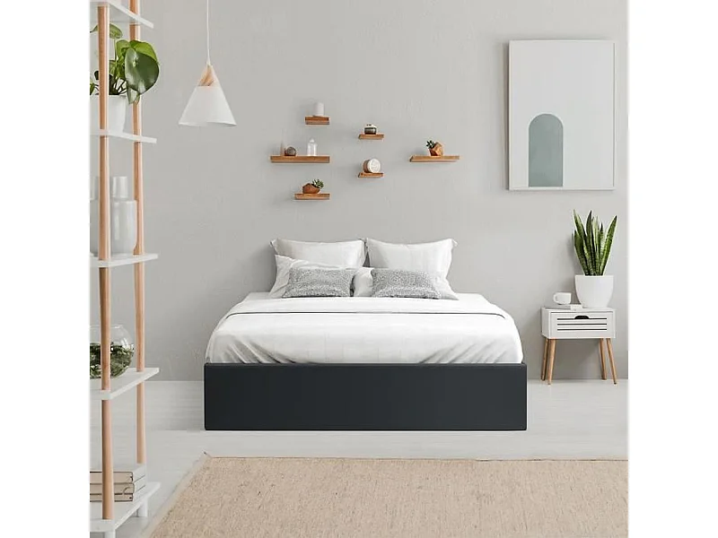 Lit coffre adulte 140 x 190 cm - Simili Noir