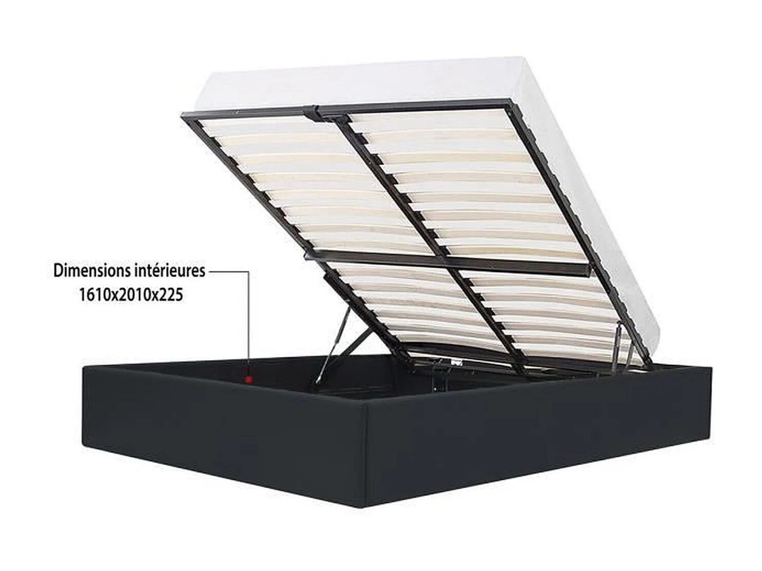 Lit adulte 160 x 200 cm avec coffre de rangement - Simili Noir