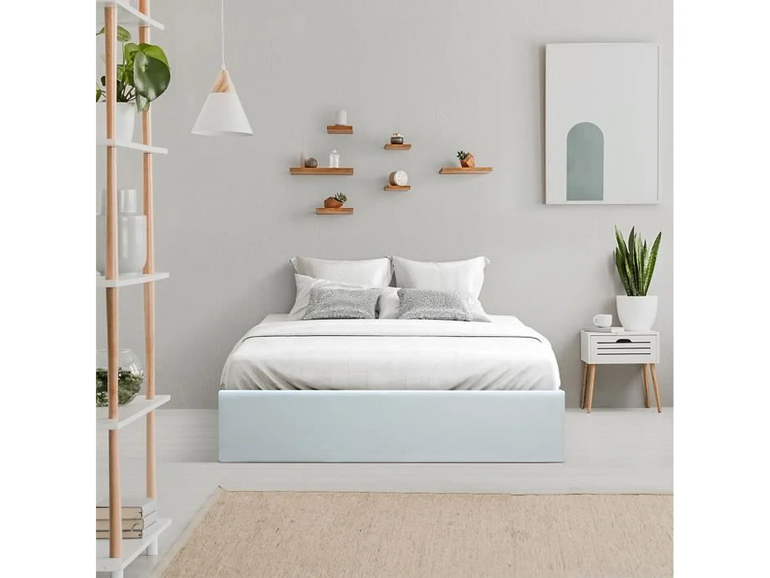 Lit adulte en simili blanc 140 x 190 cm avec coffre de rangement