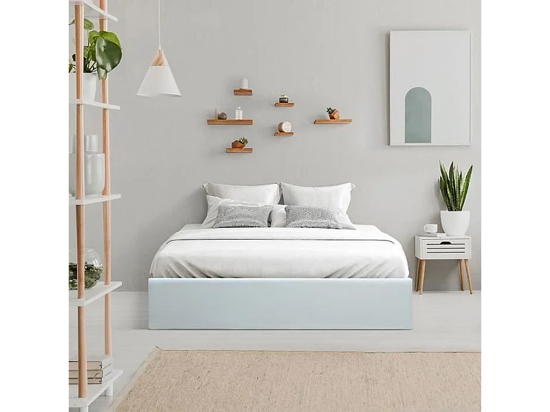 Bett mit Stauraum für Erwachsene 160x200 cm in weißem Kunstleder mit Lattenrost inklusive, integrierter Aufbewahrung, ohne Matratze