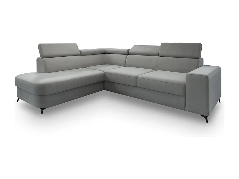 Canapé d'angle ALVORO Gris clair en velours avec fonction de couchage
