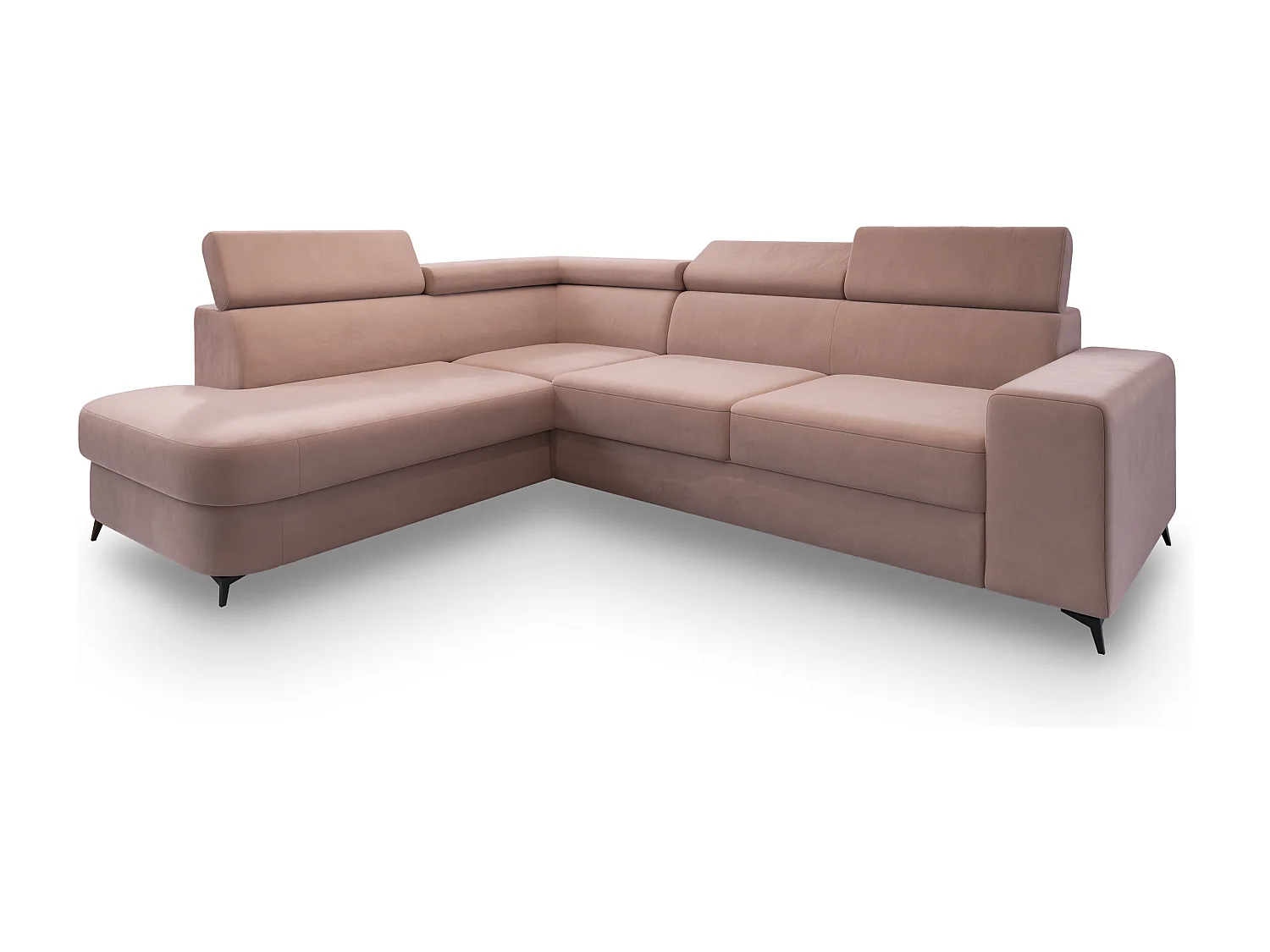 Hoekbank ALVORO van fluweel met slaapfunctie Rosa