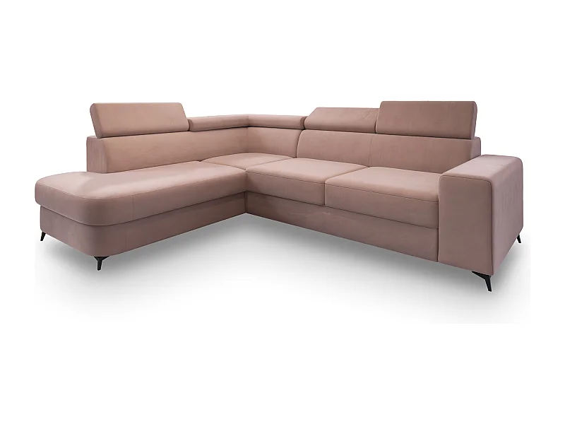 Hoekbank ALVORO van fluweel met slaapfunctie Rosa