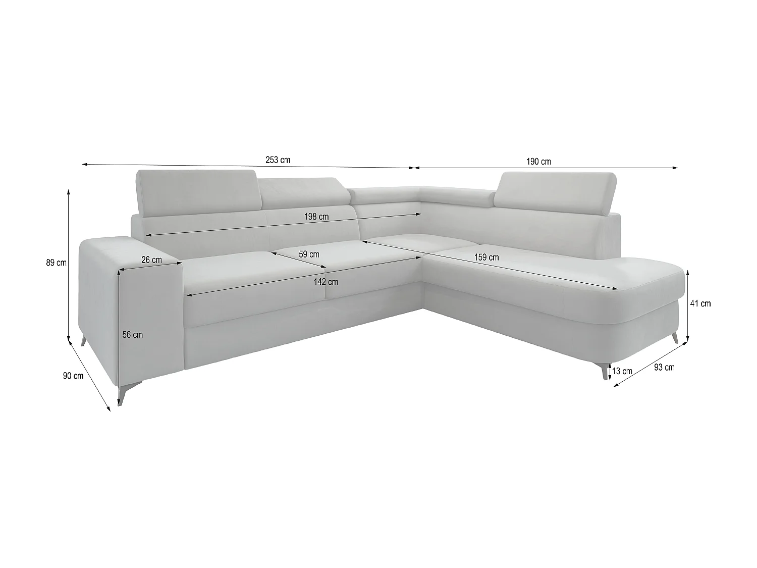 Hoekbank ALVORO van fluweel met slaapfunctie Beige