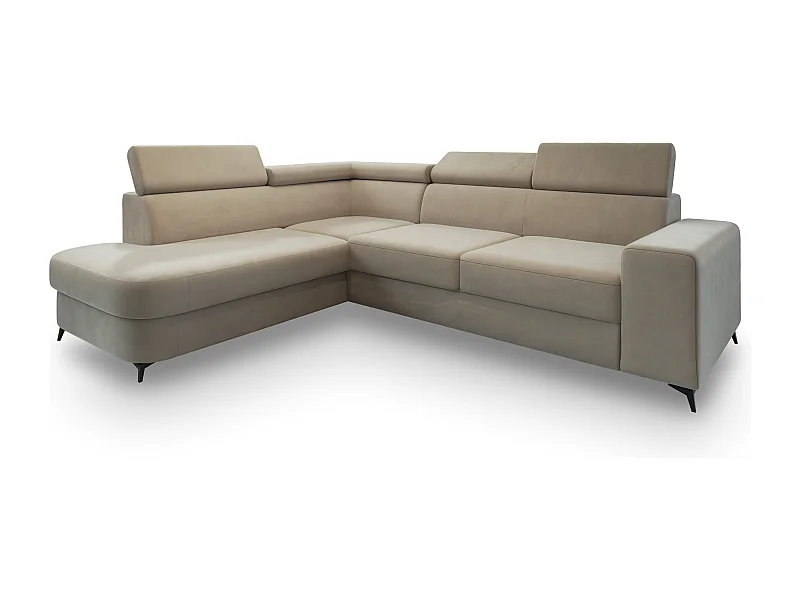 Hoekbank ALVORO van fluweel met slaapfunctie Beige