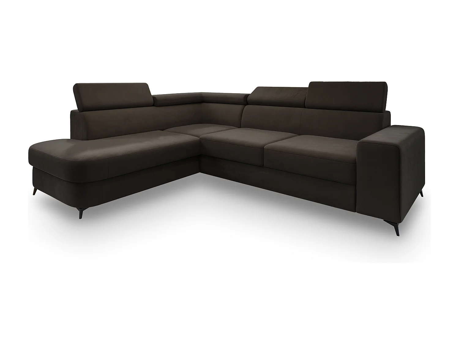 Hoekbank ALVORO van fluweel met slaapfunctie Braun