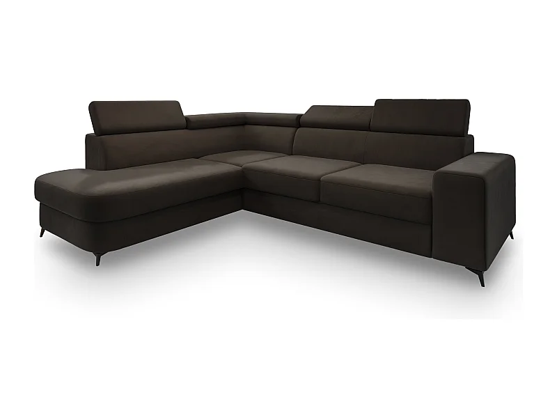 Hoekbank ALVORO van fluweel met slaapfunctie Braun