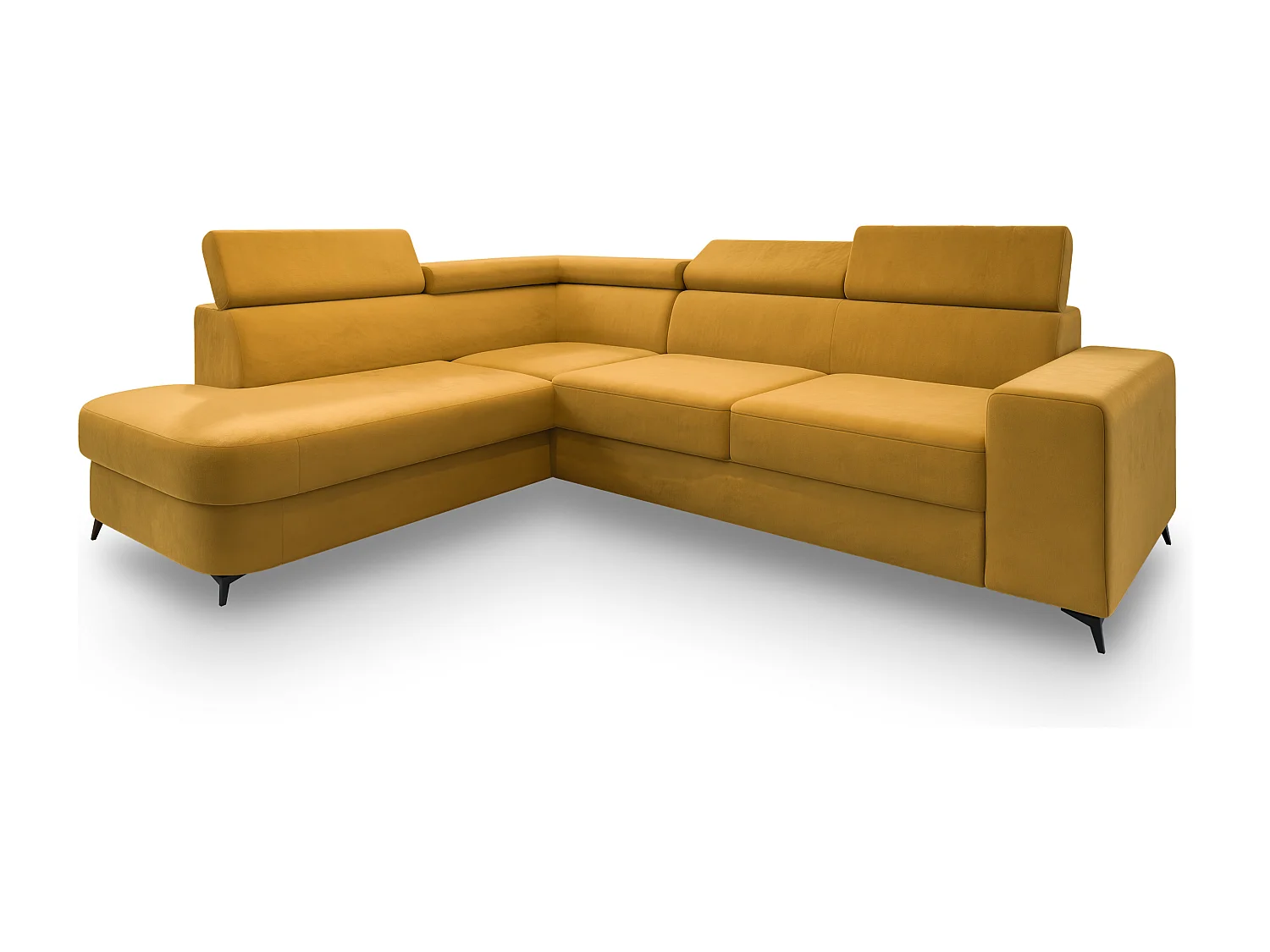 Hoekbank ALVORO van fluweel met slaapfunctie Gelb
