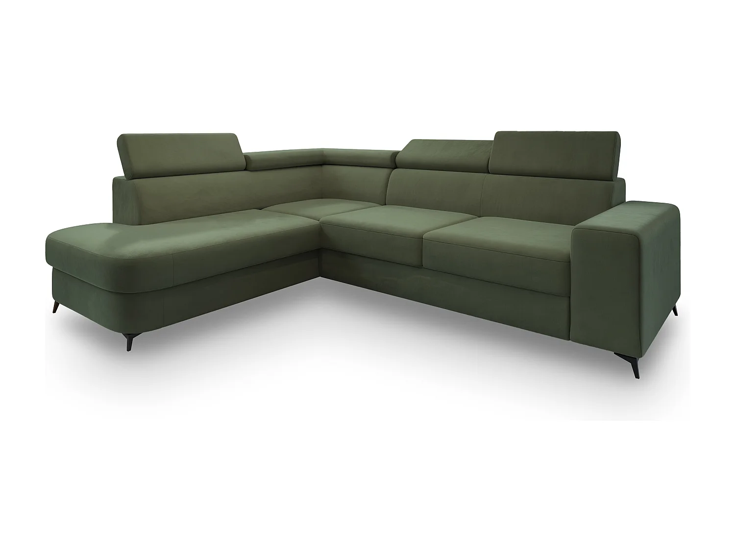 Hoekbank ALVORO van fluweel met slaapfunctie Grün