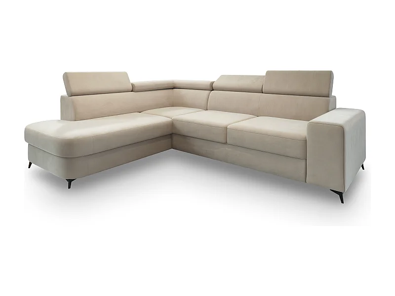 Canapé d'angle ALVORO Crème en velours avec fonction de couchage