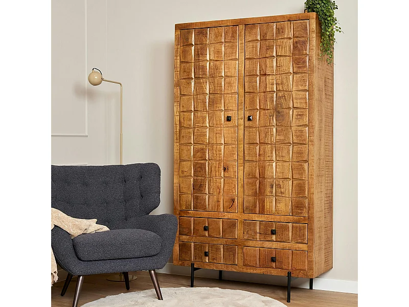 Buffet vaisselier en bois 2 portes décor damier UDA