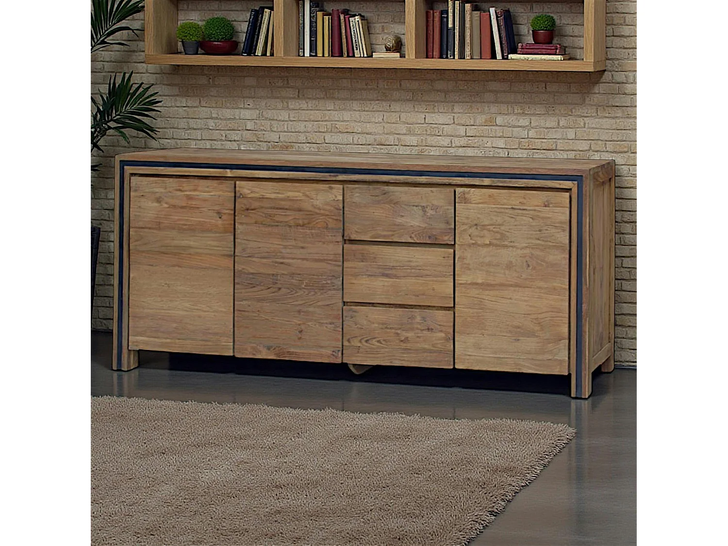 Buffet bois recyclé de teck 3 portes 3 tiroirs VADOD