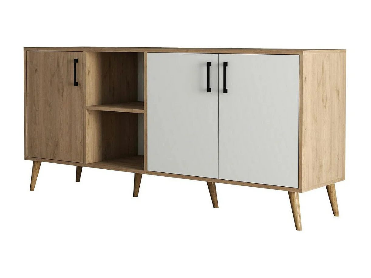 Buffet moderne effet bois et blanc, pieds obliques MARFA