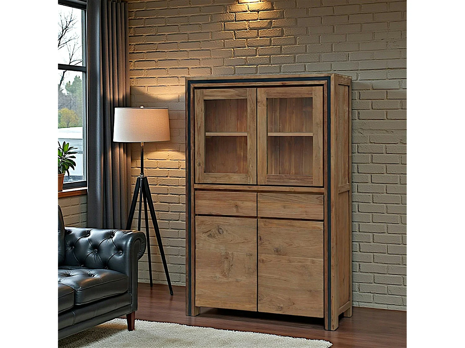 Buffet vitrine en bois recyclé de teck VADOD