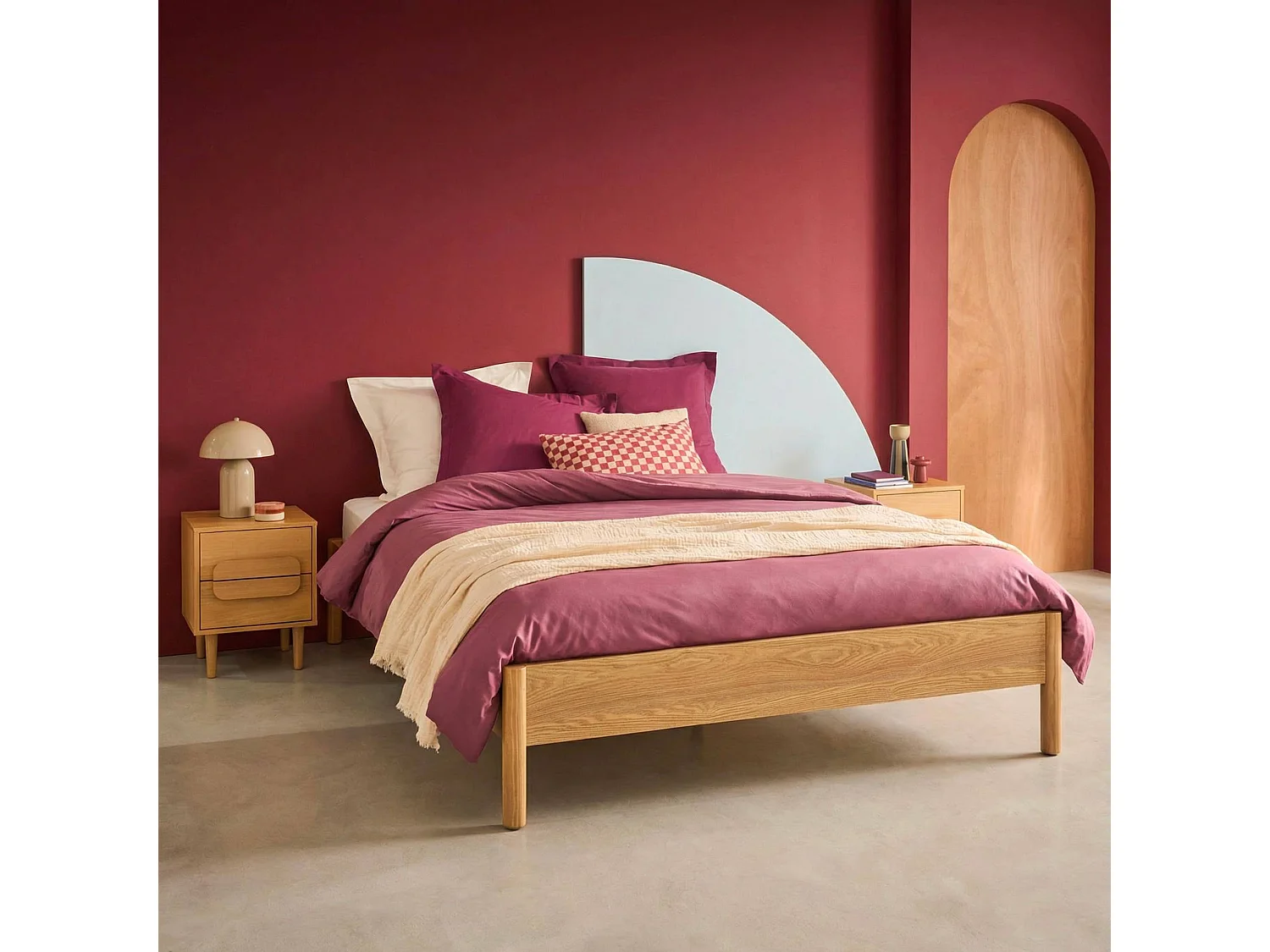 Lit avec sommier à lattes 160x200cm décor bois naturel - Harmony