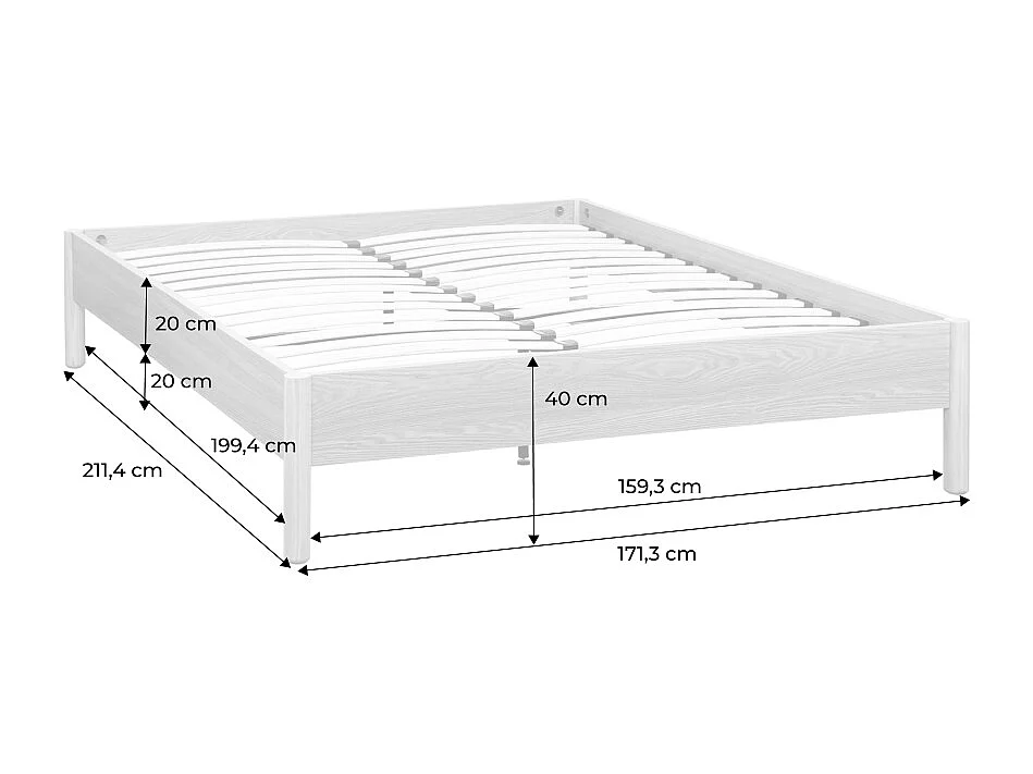 Lit avec sommier à lattes 160x200cm décor bois naturel - Harmony