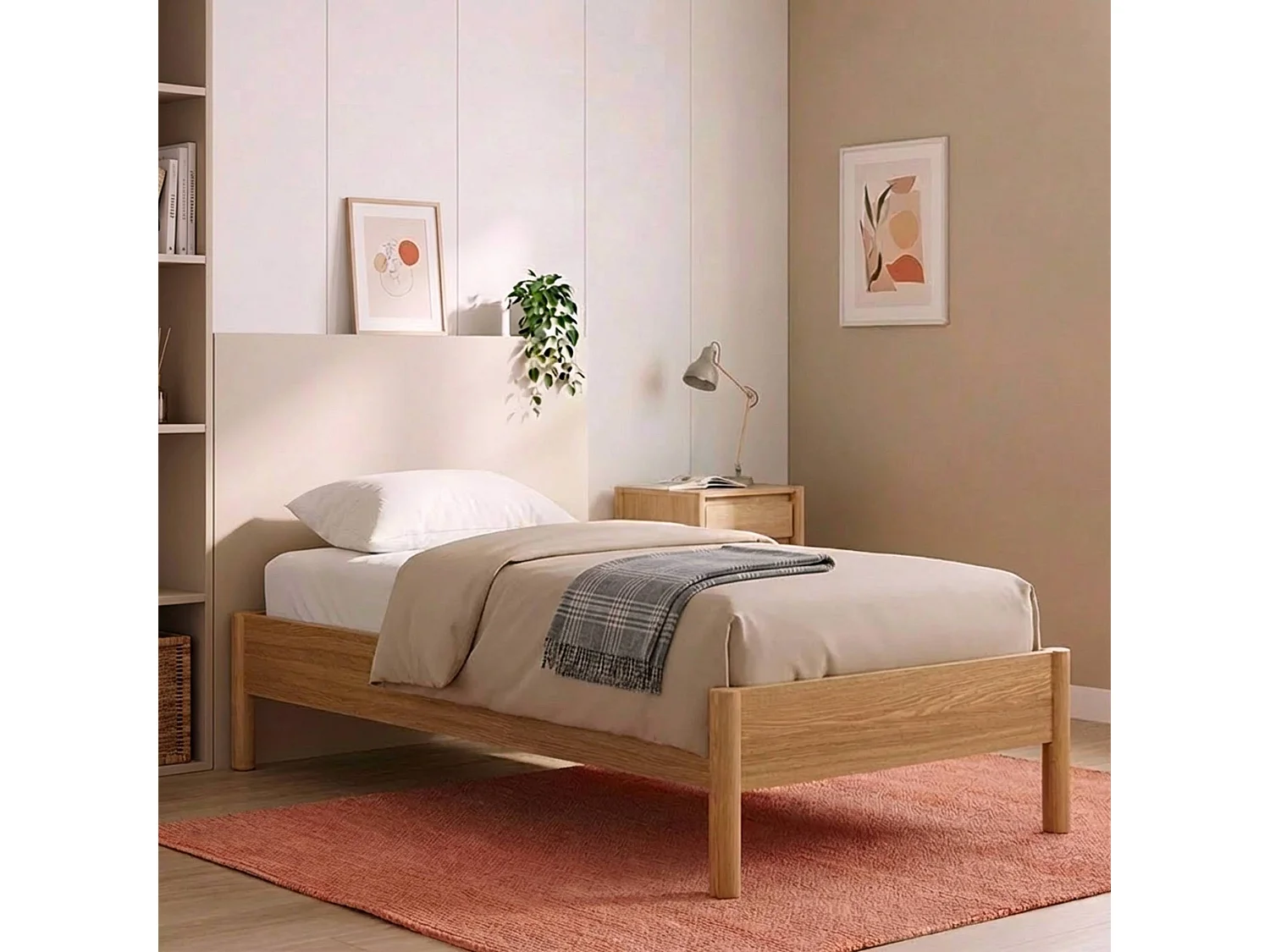 Lit avec sommier à lattes 90x190cm décor bois naturel - Harmony