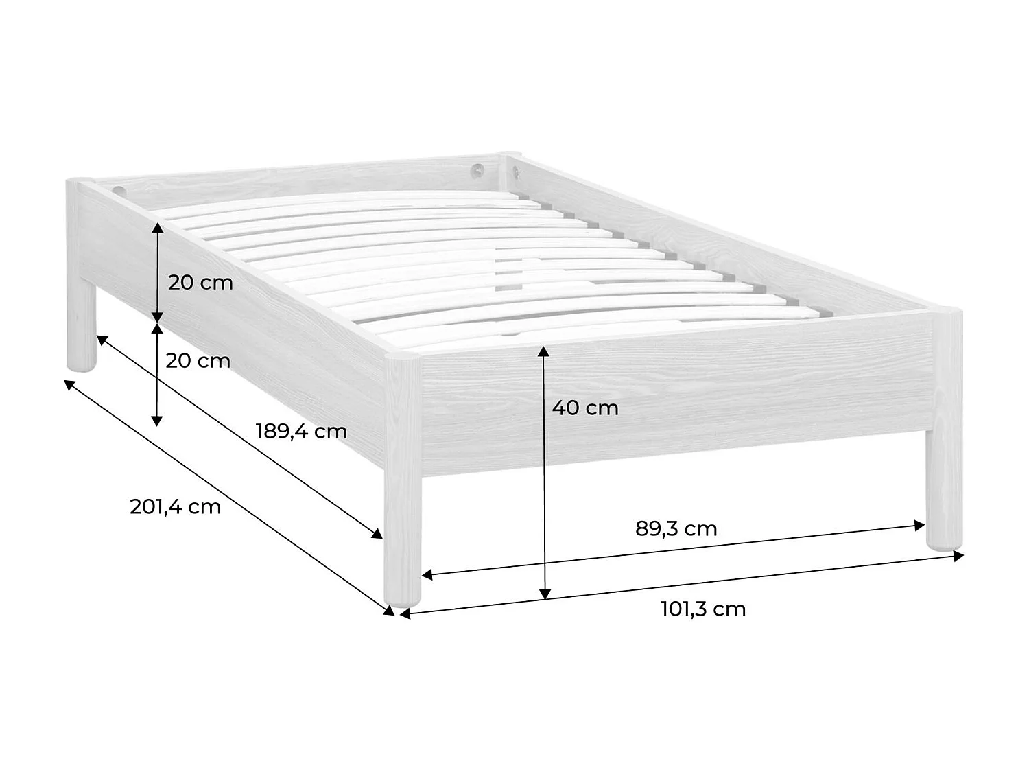 Lit avec sommier à lattes 90x190cm décor bois naturel - Harmony