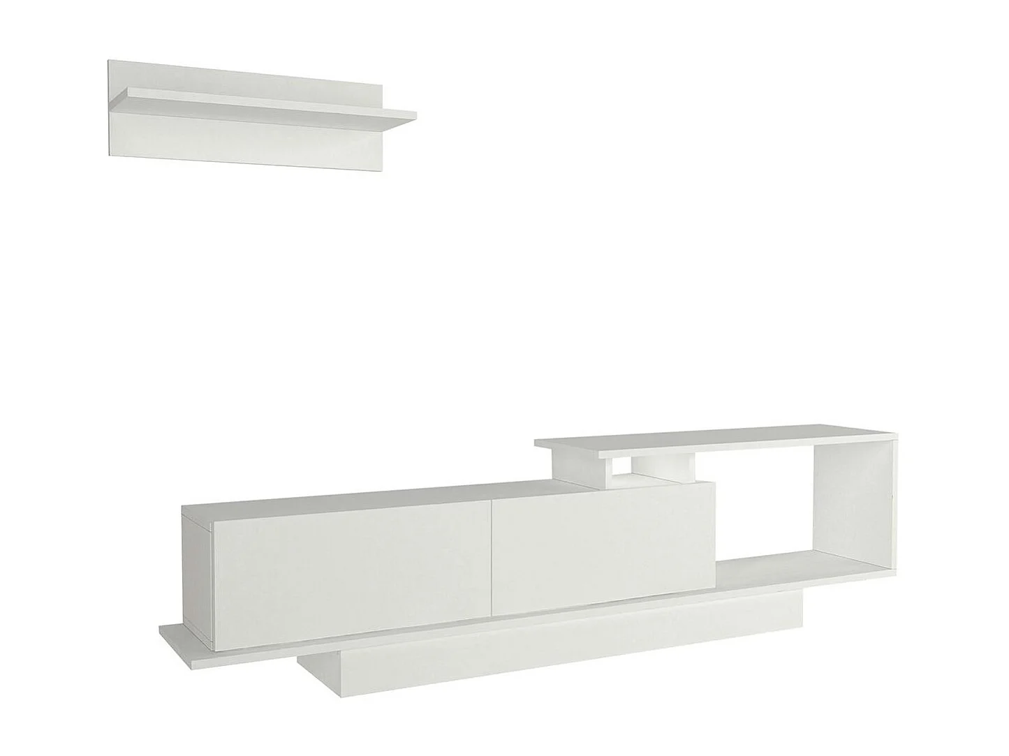 Meuble TV blanc design avec rangement, étagère assortie MARFA