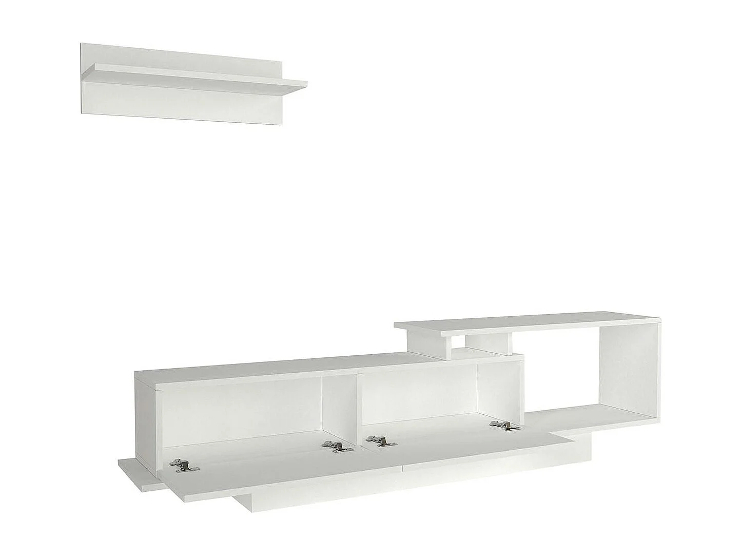 Meuble TV blanc design avec rangement, étagère assortie MARFA