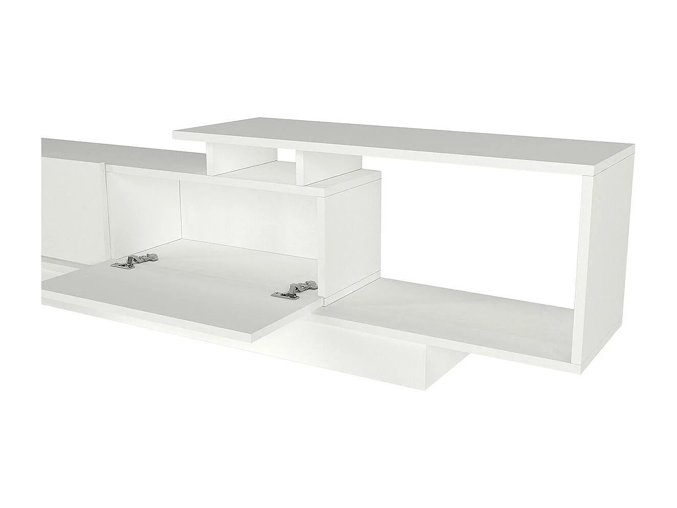 Meuble TV blanc design avec rangement, étagère assortie MARFA