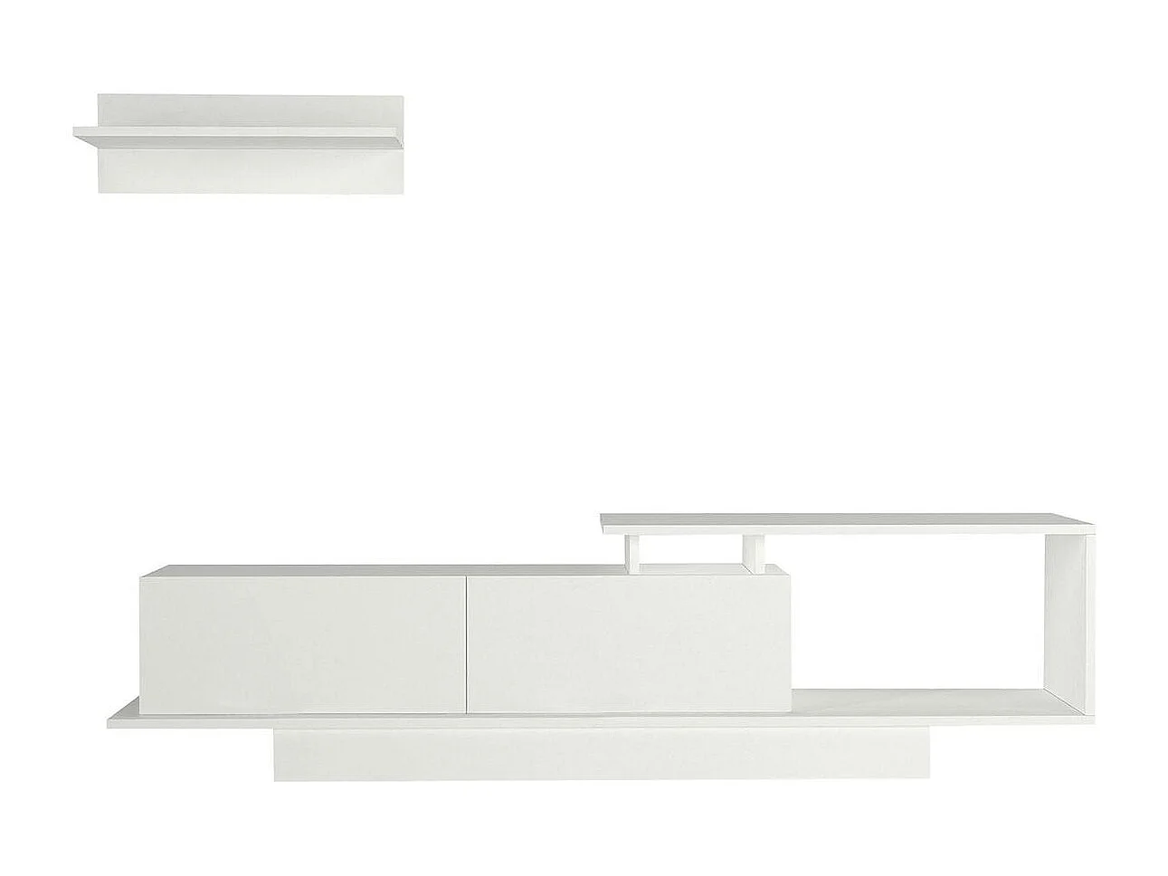 Meuble TV blanc design avec rangement, étagère assortie MARFA