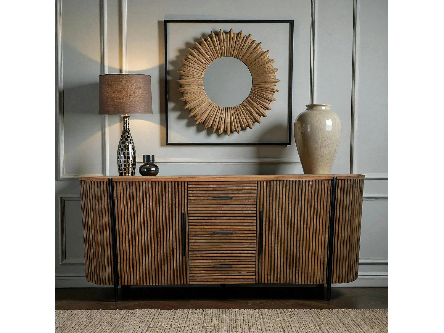 Enfilade 2 portes côtés arrondis bois naturel TRANI