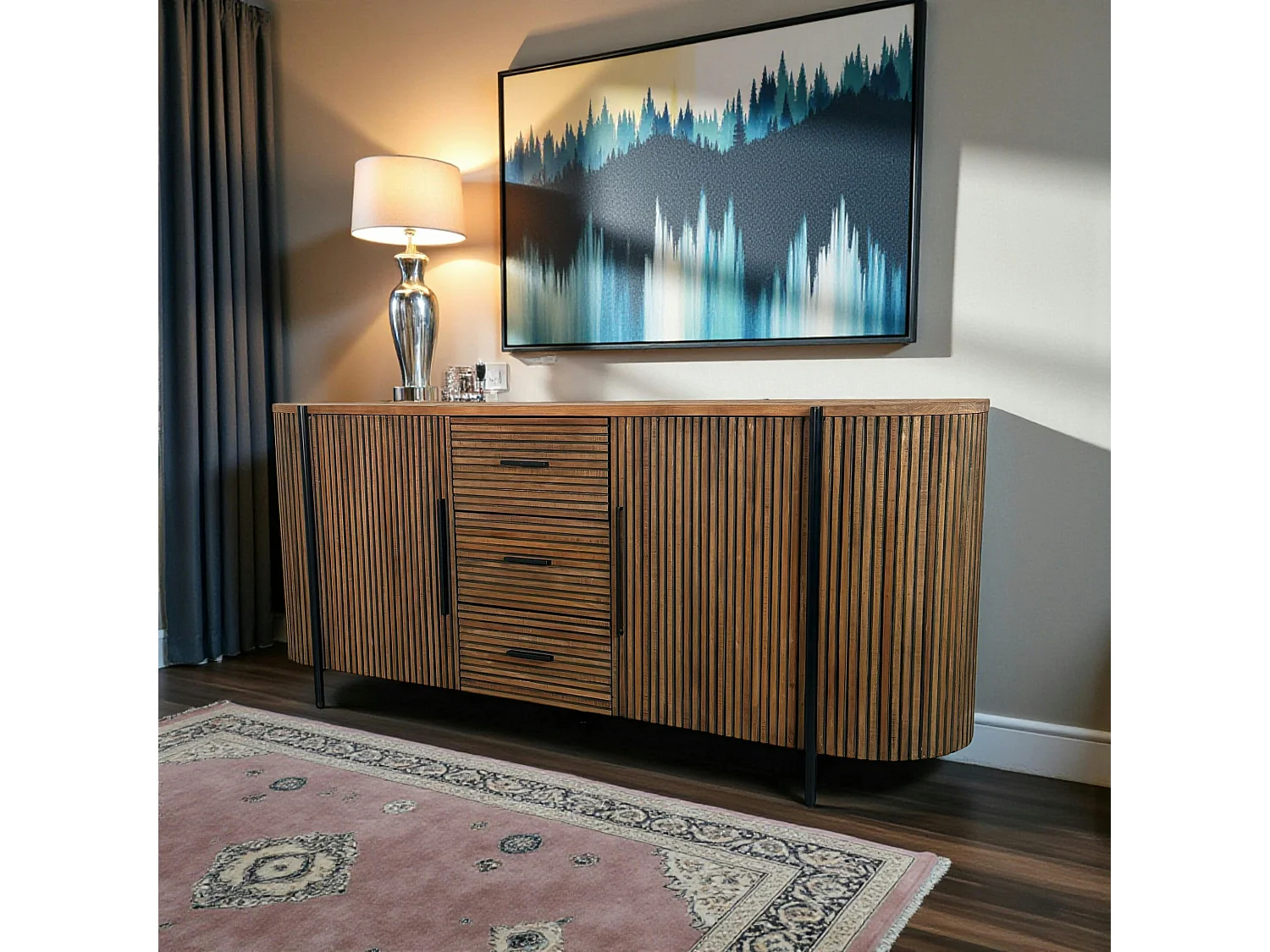 Enfilade 2 portes côtés arrondis bois naturel TRANI