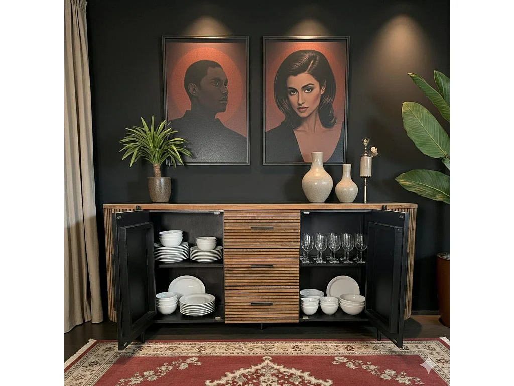 Enfilade 2 portes côtés arrondis bois naturel TRANI