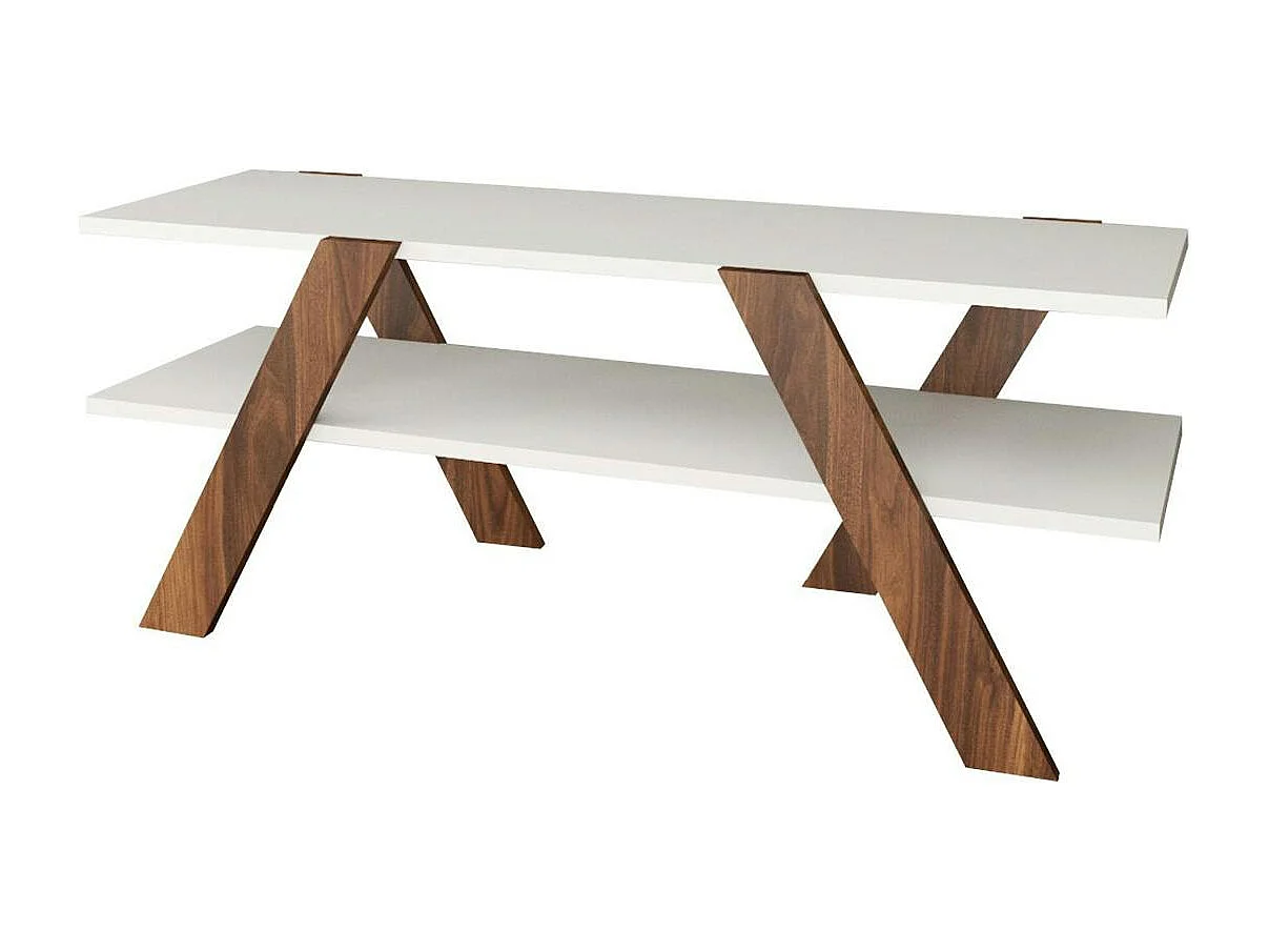 Banc TV blanc moderne avec pieds décor bois foncé MARFA